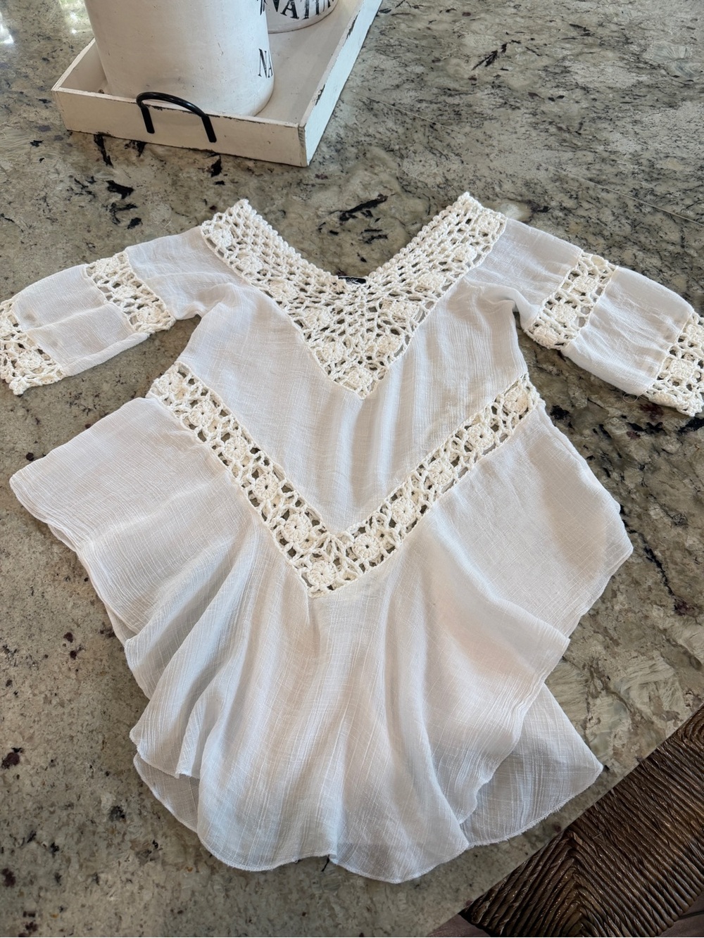 Women's White Crochet Detail Peasant Cover Up